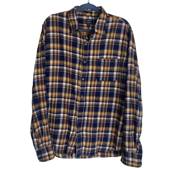 J Crew Flannel XL Blue Yellow Plaid Slim Fit Casual Lumberjack Fall - Picture 2 of 6